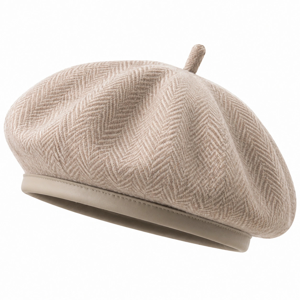 Baskenmütze Einheitsgröße Beige Textil in Fischgrätoptik Klassisch
