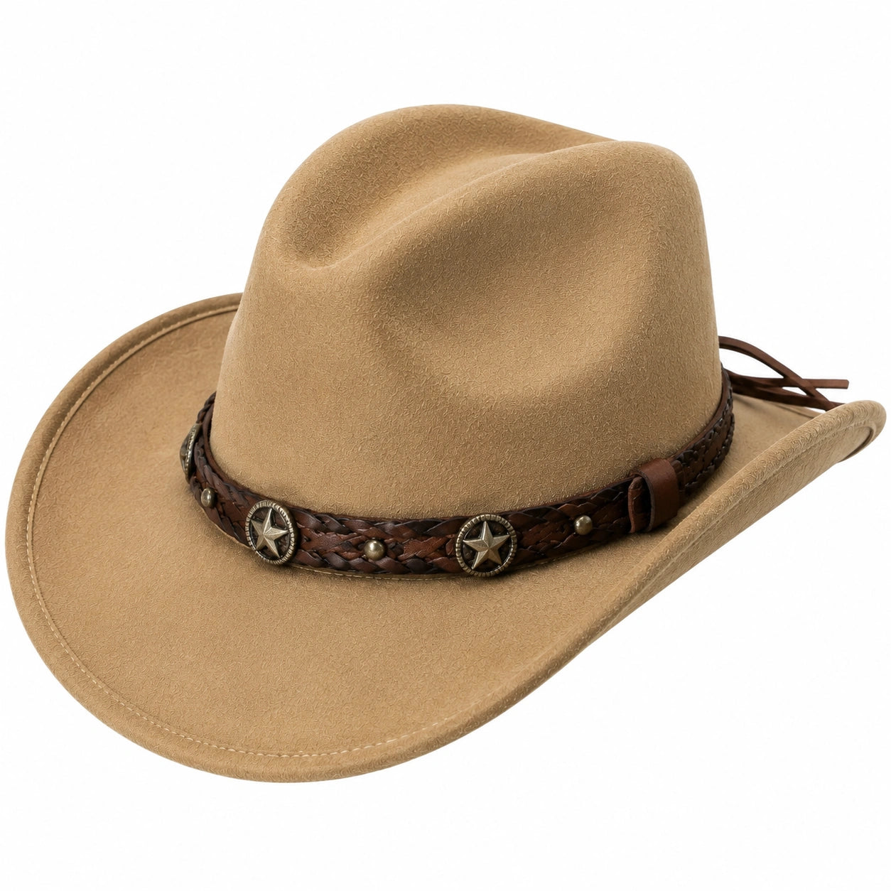 Cowboyhut Einheitsgröße Sandbraun Wildlederoptik mit geflochtenem Zierband im Westernstil