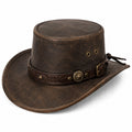 Cowboyhut Einheitsgröße aus Kunstleder Braun mit verstellbarem Kinnband