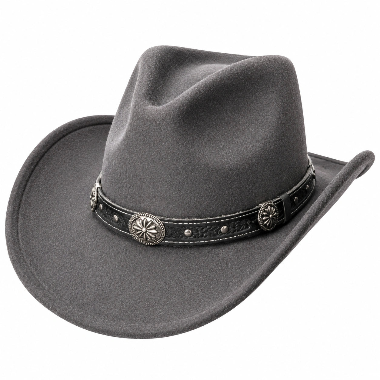 Cowboyhut Einheitsgröße in Grau mit Filzoptik und Zierband