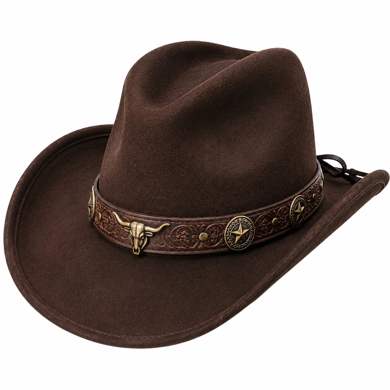 Cowboyhut Einheitsgröße Braun Textil in Veloursoptik mit dekorativem Hutband