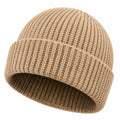 Strickmütze Einheitsgröße Beige mit Umschlag gerippt