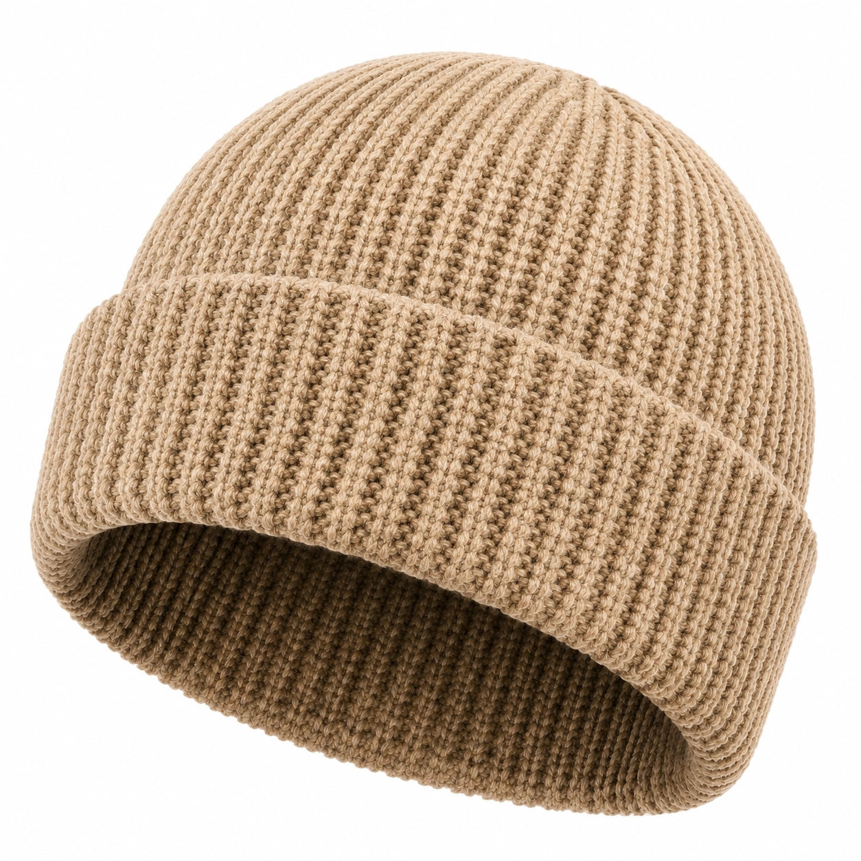 Strickmütze Einheitsgröße Beige mit Umschlag gerippt