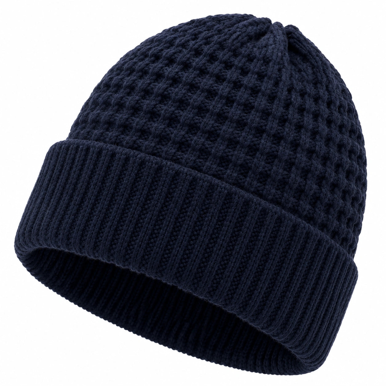 Strickmütze Einheitsgröße Dunkelblau mit Umschlag Gerippt für Damen und Herren