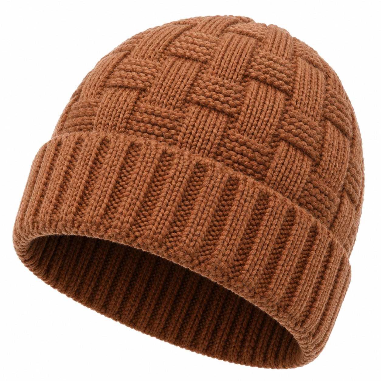 Strickmütze Einheitsgröße Braun mit Umschlag und Zopfmuster für Alltag